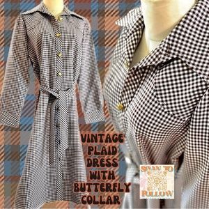 𝅺SAX FIFTH AVENUE BUFFALO CHECK BUTTON DOWN DRESS WITH BUTTERFLY COLLAR